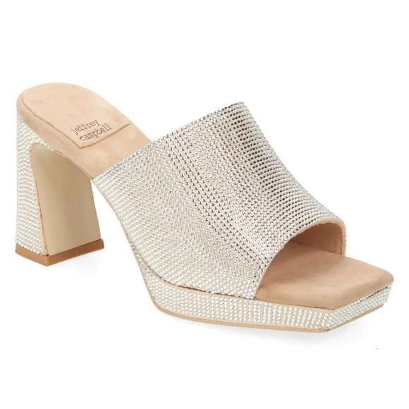 Jeffrey Campbell Womens Caviar JS Nude Rhinestone Suede HeelsSize 9.5